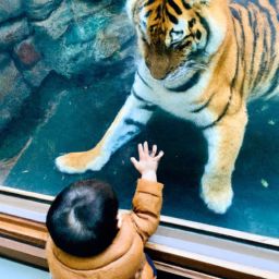 男孩和老虎隔玻璃“打拳”